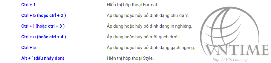 Những phím tắt định đạng ô trong Excel