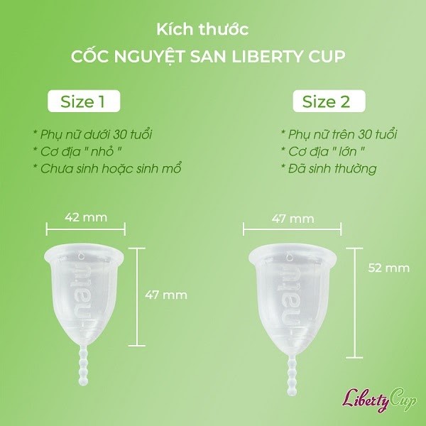 Cốc nguyệt san Liberty Cup qua nhiều nghiên cứu và cải tiến đã cho ra đời 2 size phổ thông giúp bạn dễ dàng lựa chọn