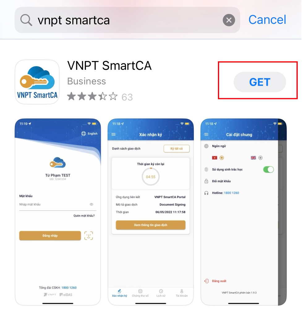Tải app VNPT SmartCA cài đặt vào điện thoại để tiến hành kích hoạt