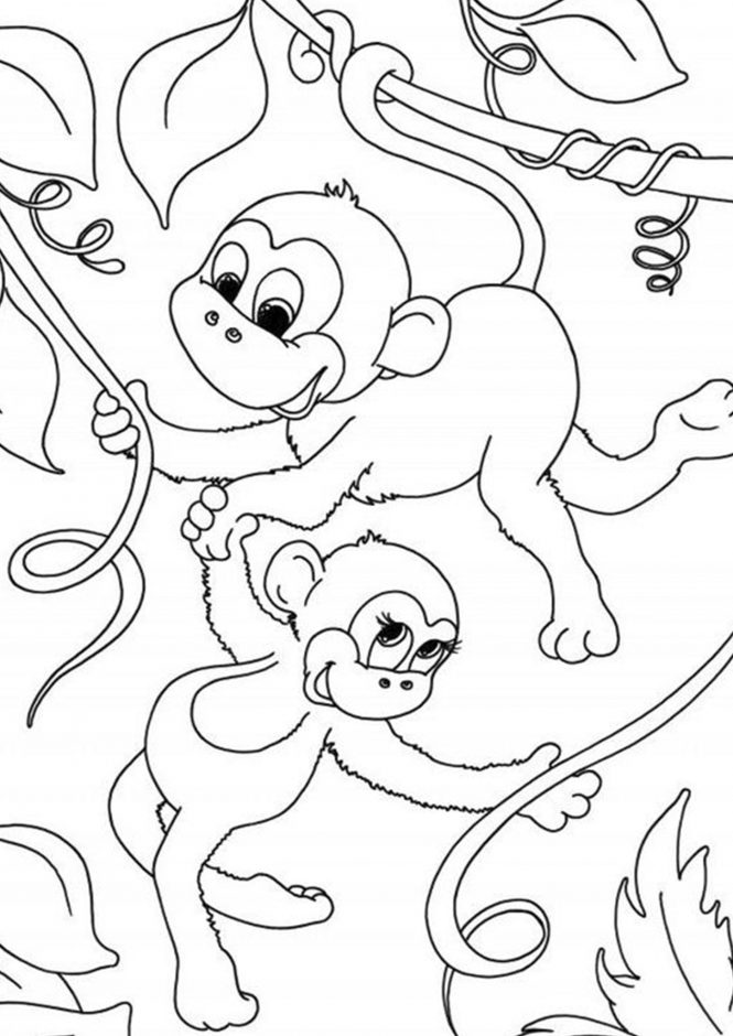 Tranh tô màu 2 con khỉ đang vui đùa