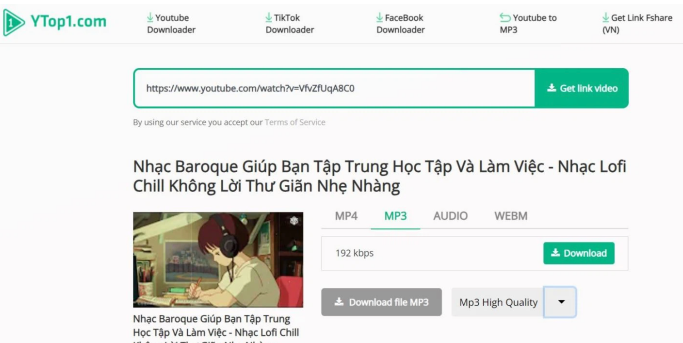 Cách chuyển video YouTube sang MP3 trên điện thoại với ytop1.com